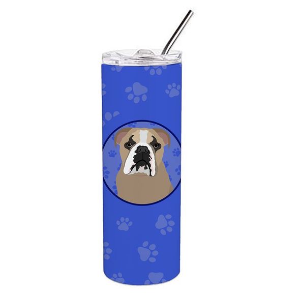 English Bulldog Lilac Tricolor  Stainless Steel 20 oz Skinny Tumbler, Blue - Picture 1 of 4